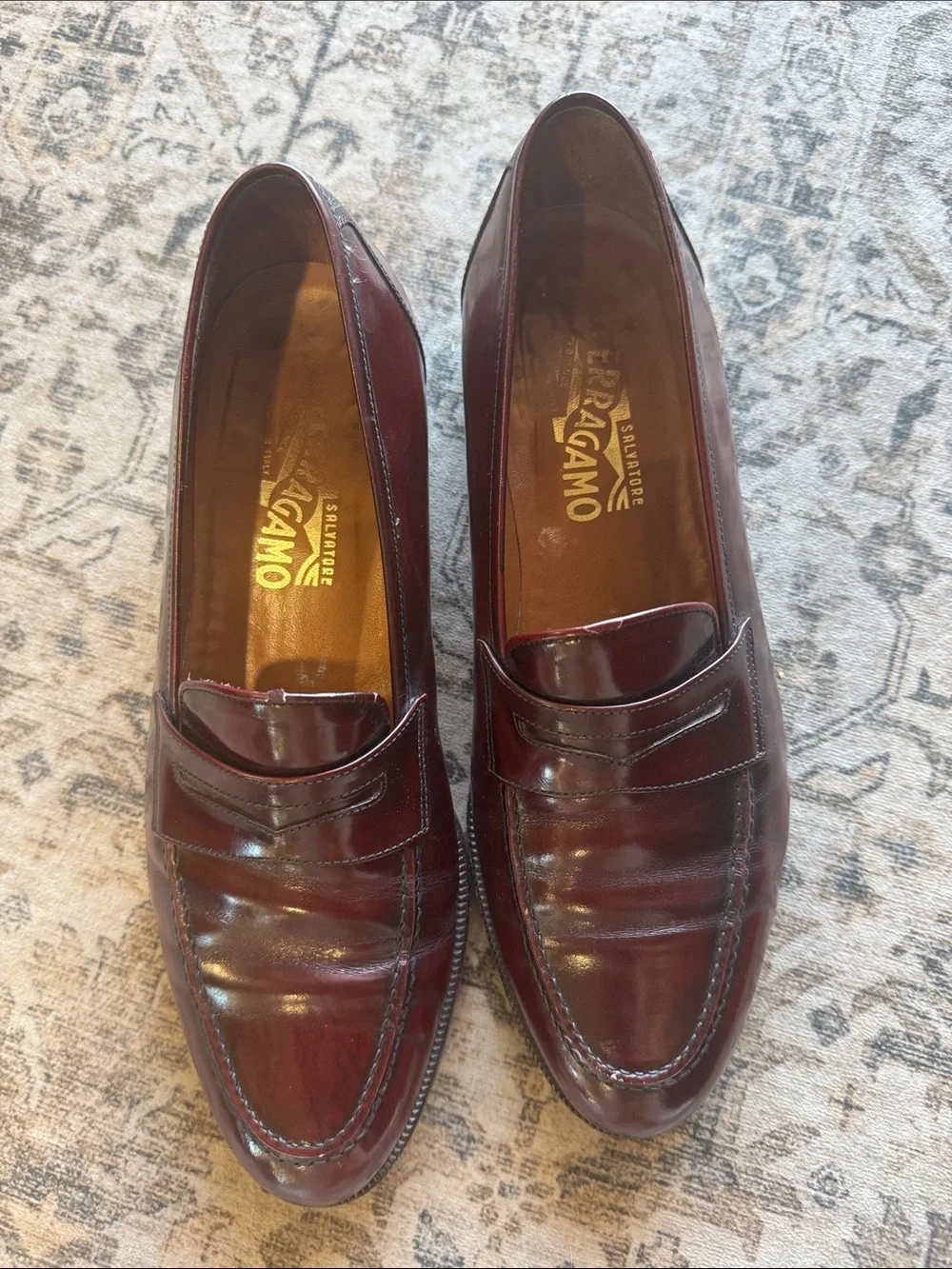Salvatore Ferragamo Oxblood Leather Penny Loafers Men's Size 8.5 Burgundy Luxur